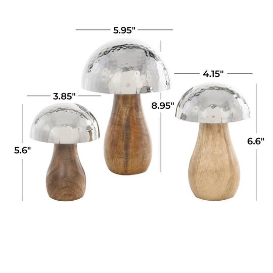 Stainless Steel & Wood Mushroom Hammered Sculpture Set